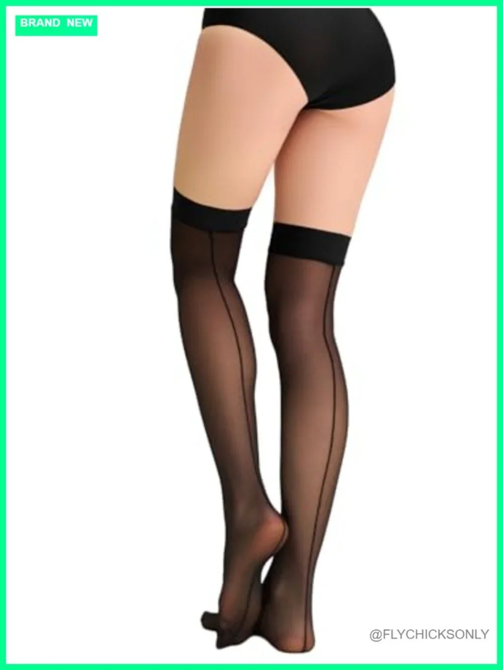 30D Anti-Slip Thigh High Stockings with Retro Back Seam, Run-Resistant, Sheer